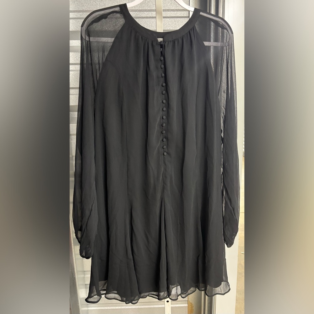 Joie Black Long-Sleeve Sheer Panel Tunic Dress